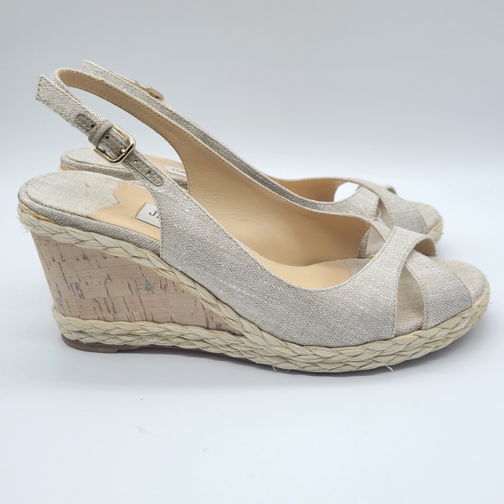 #41 Jimmy Choo Amely 105 Canvas Wedge Sandal Sz 38B